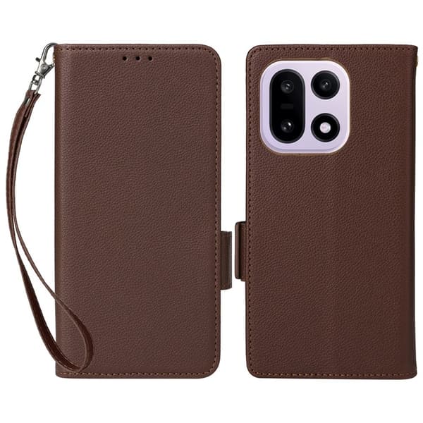 OnePlus 15 5G Plånboksfodral Litchi Texture Konstläder - Brun Brun