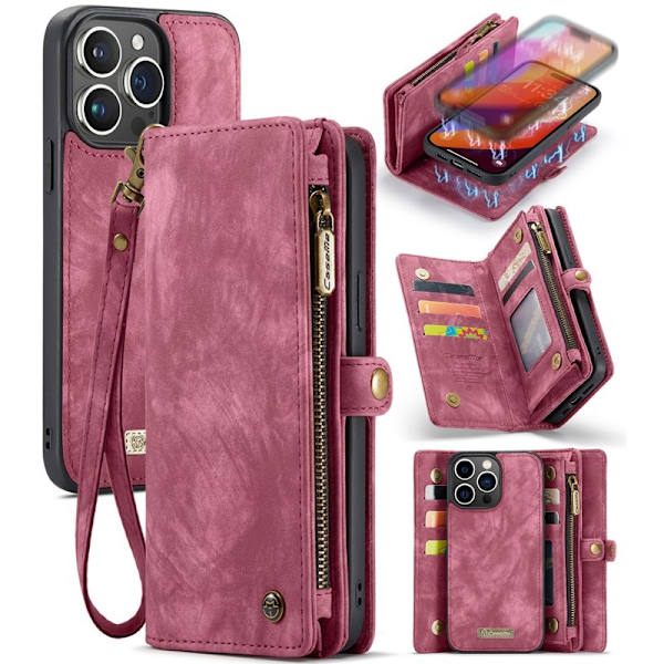 CASEME 008 iPhone 16 Pro Max Plånboksfodral Konstläder med Röd
