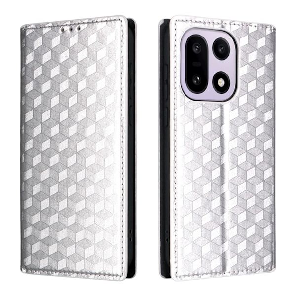 OnePlus 15 Plånboksfodral Rhombus Imprinted Konstläder - Silver Silver