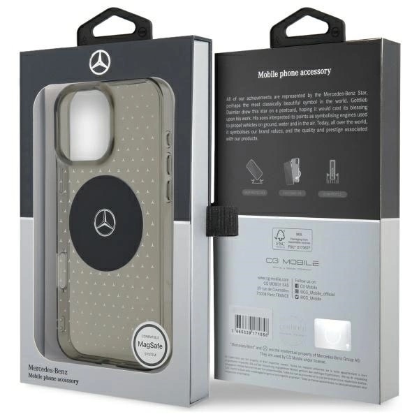 Mercedes telefontaske til iPhone 16 Pro MB Star Pattern - Sort Black