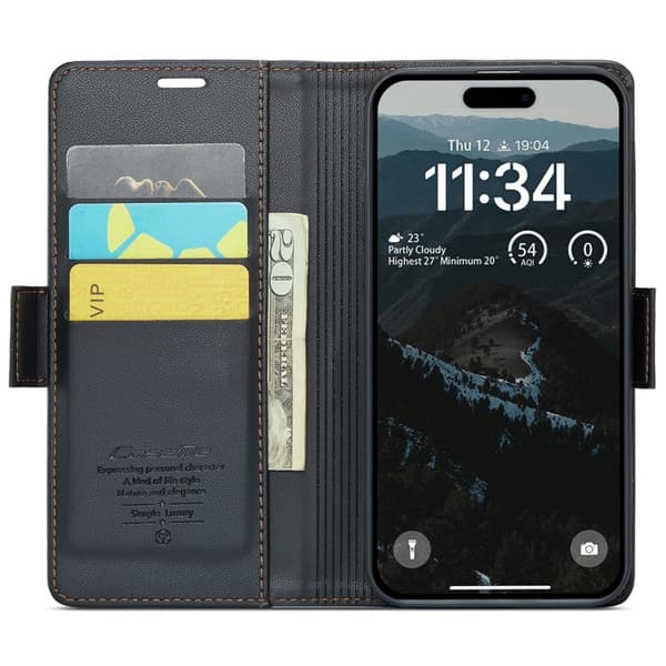 CASEME iPhone 16 Plånboksfodral Konstläder RFID-Skydd Svart