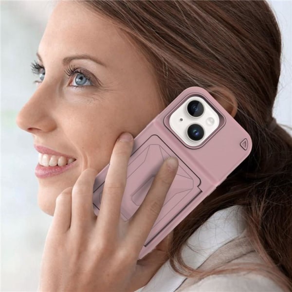 iPhone 14 Cover Kortholder Spejl Kickstand - Pink