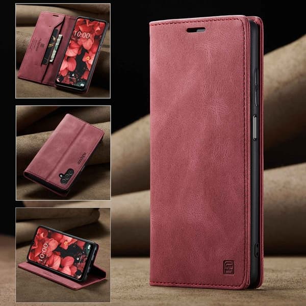 AUTSPACE A01 Plånboksfodral för Samsung Galaxy A13 5G - Konstläder - Röd