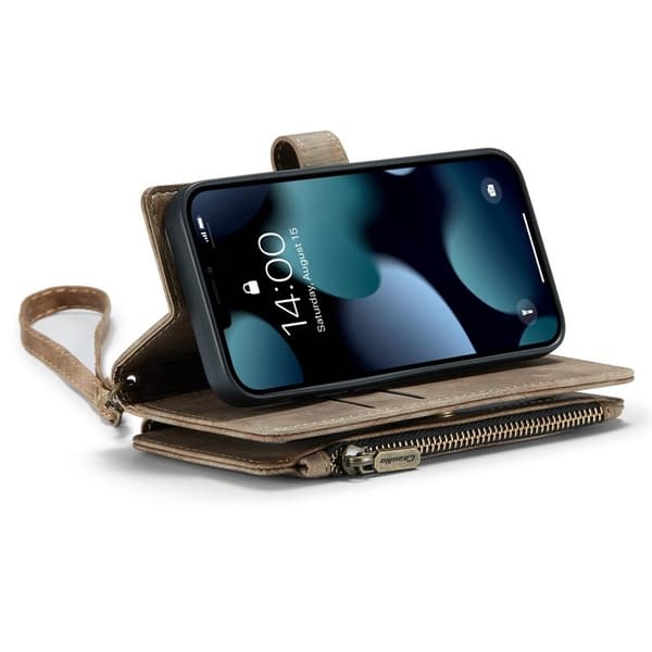 CASEME Konstläder Plånboksfodral för iPhone 13 mini med rem - Brun
