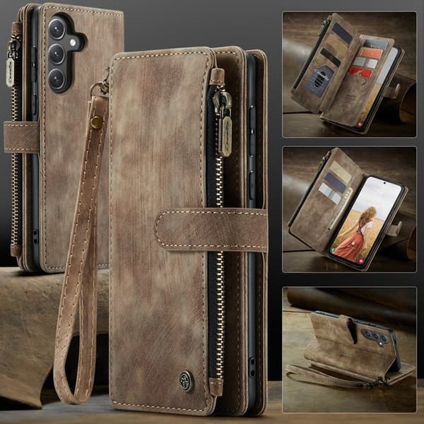 CASEME Konstläder Plånboksfodral för Samsung Galaxy S24 FE - Brun