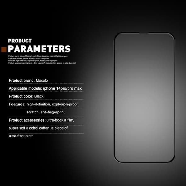MOCOLO iPhone 14 Pro Max Härdat Glas Skärmskydd Full Glue HD - Svart Black