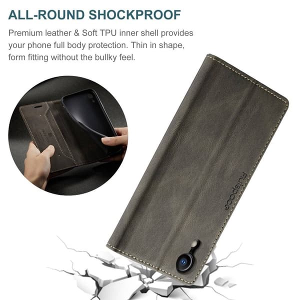 AUTSPACE A01 iPhone XR Plånboksfodral i Konstläder - Brun