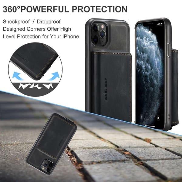 JEEHOOD Mobilskal till iPhone 11 Pro Magnetiskt Konstläder Svart