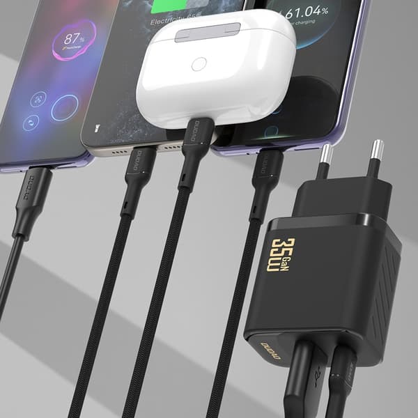 Dudao Snabbladdare USB-A/USB-C 35W med USB-C Kabel Svart