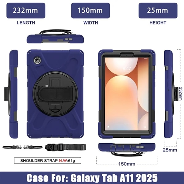 Mobilskal till Galaxy Tab A11 Kickstand Silikon Axelrem Blå