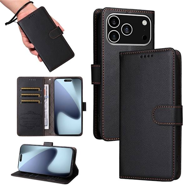 iPhone 17 Pro Plånboksfodral RFID Blocking med Handledsrem Svart