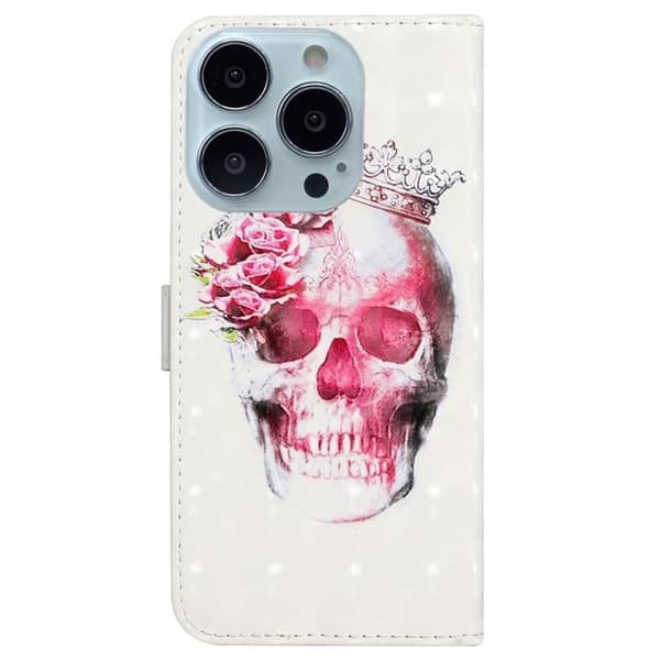 iPhone 14 Pro Max Plånboksfodral 3D Pattern - Crown Skull Rosa