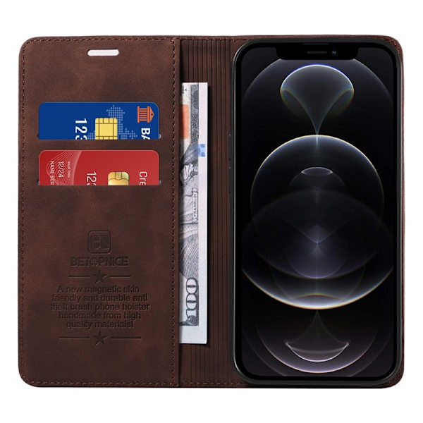 BETOPNICE 003 iPhone 12 Pro Max Plånboksfodral Konstläder - Brun