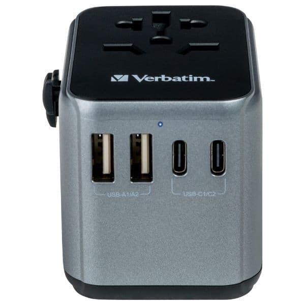 Verbatim Rejselader 30W PD 2xUSB-C 2xUSB-A EU/UK/USA - Sort Svart