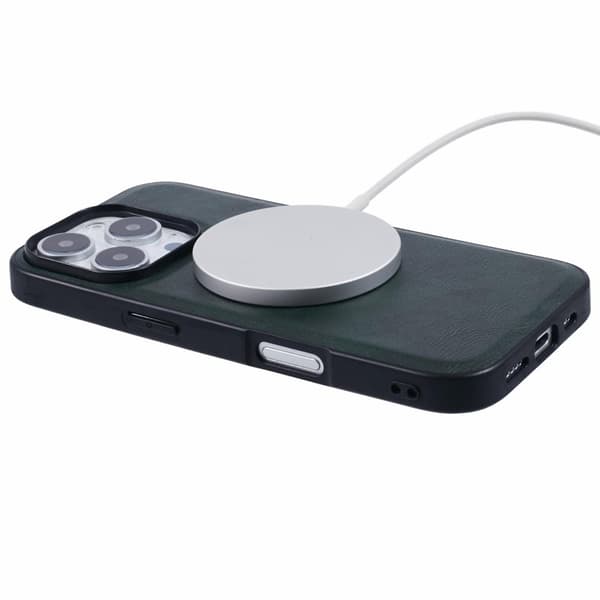 X-LEVEL Bojue-3 Mobilskal till iPhone 16 Pro MagSafe Läder Grön