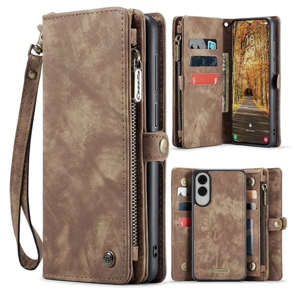 CASEME Galaxy S25 Edge Konstläder Plånboksfodral Med Rem - Brun Brun