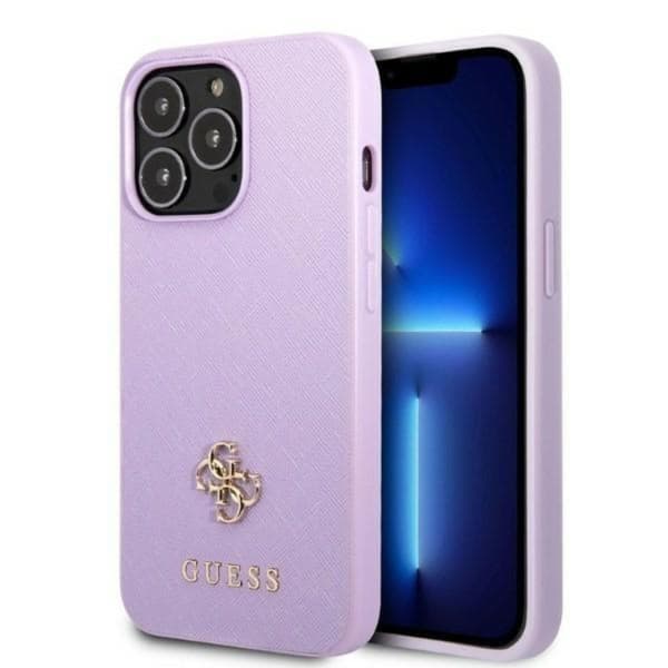 Guess iPhone 13 Pro Mobilskal Saffiano 4G Small Metal Logo Rosa