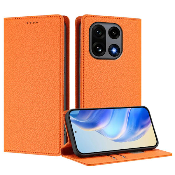 OnePlus 15 Plånboksfodral RFID-Skydd Litchi Konstläder Orange