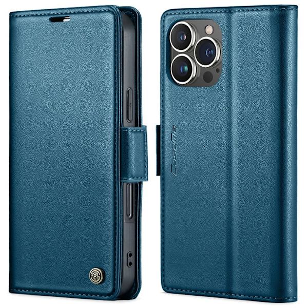 CASEME iPhone 15 Pro Plånboksfodral Konstläder RFID-Skydd Blå