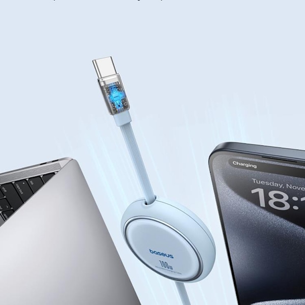 Baseus Retractable Free2Draw Mini USB-C - USB-C 100W 1m - Blå