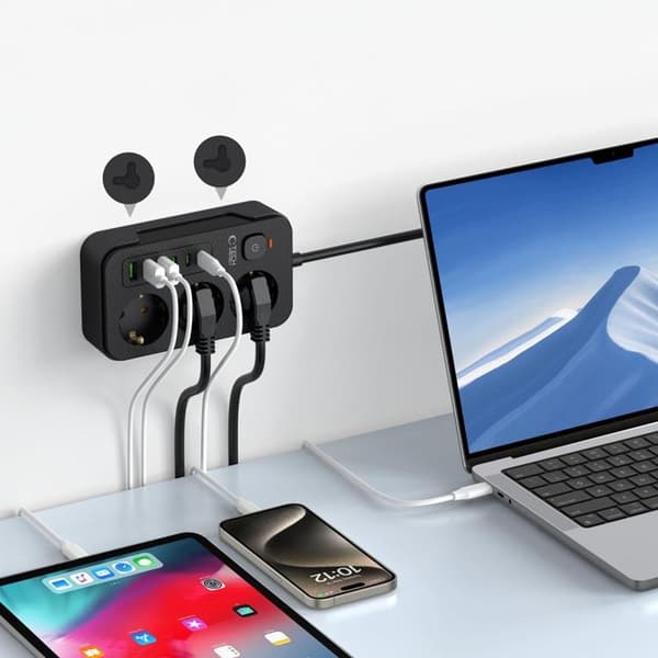 Tech-Protect Grenuttag 3x USB/3x USB-C/3 Sockets 200Ccm - Svart Svart