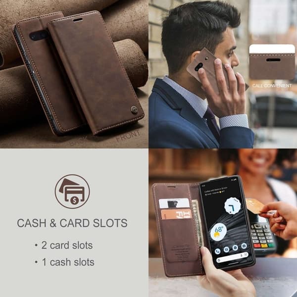 CASEME 013 Flip Konstläder Plånboksfodral för Google Pixel 7 5G - Brun