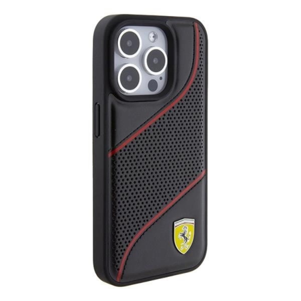 Ferrari iPhone 15 Pro Mobilskal Perforated Waves Metal Logo - Svart