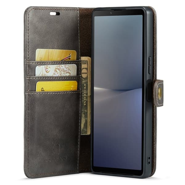 DG.MING Detachable Magnetisk Äkta Läder Plånboksfodral för Sony Xperia 10 V Grå