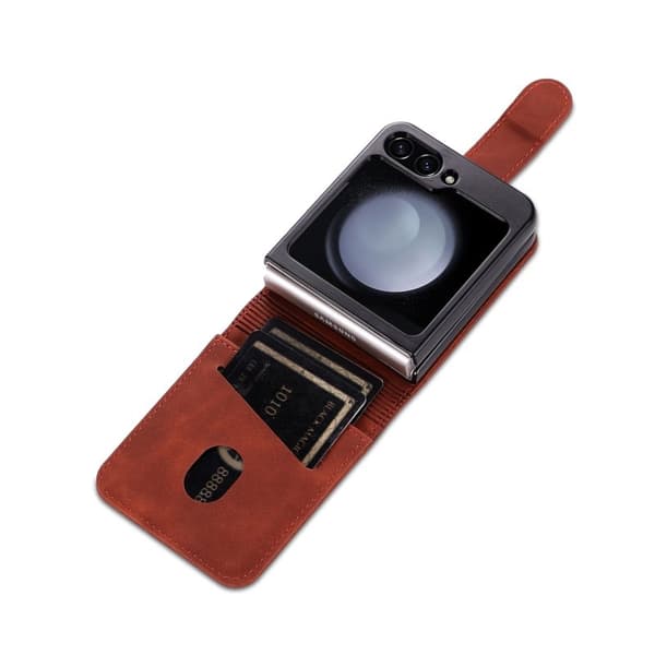 AZNS Samsung Galaxy Z Flip7 FE Plånboksfodral Konstläder - Brun