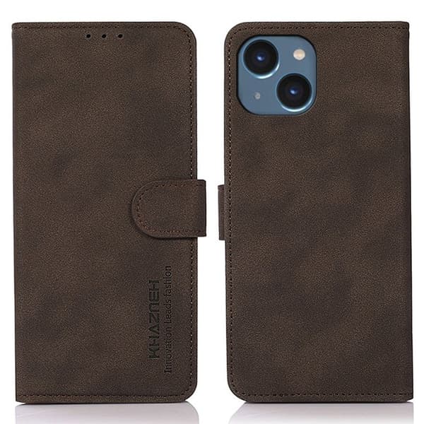 KHAZNEH iPhone 15 Plånboksfodral Anti-Dust TextuRöd Konstläder - Brun