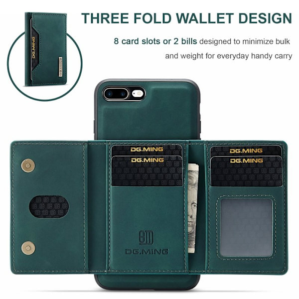 DG.MING M2 Series Plånboksfodral Konstläder för iPhone 7 Plus/8 Plus - Grön
