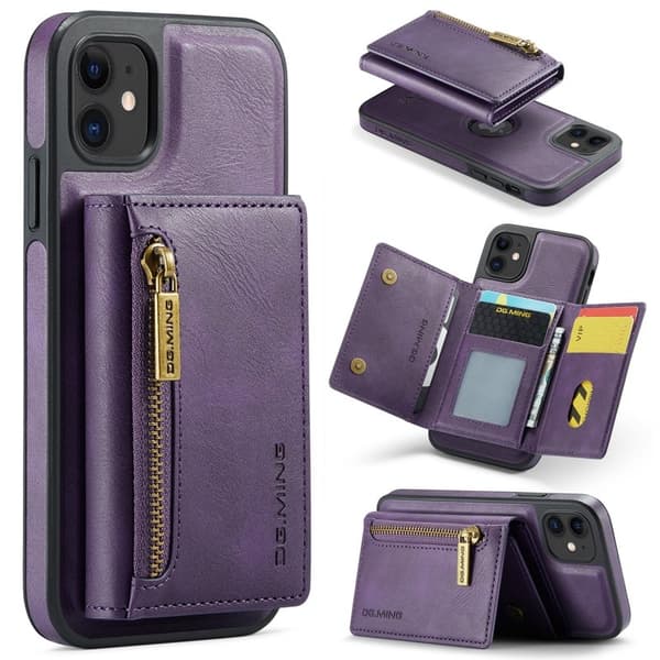 DG.MING iPhone 11 Konstläder Plånboksfodral med Kortfickor - Lila