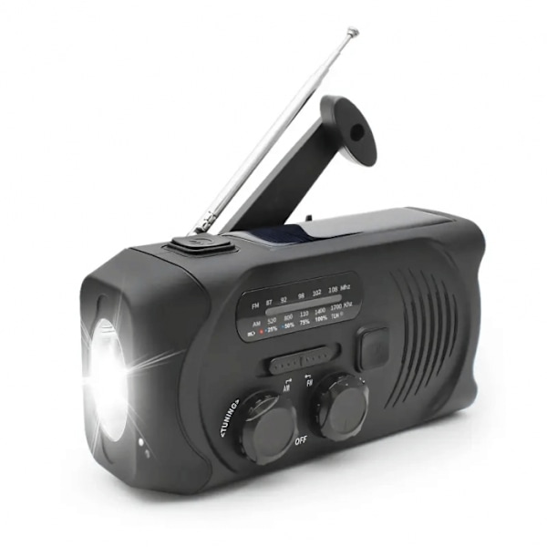Vevradio Solceller, Ficklampa, Powerbank 2000mAh Svart