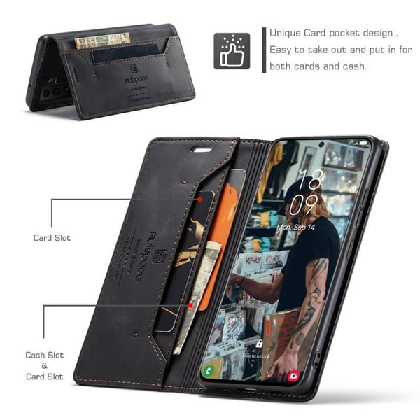 AUTSPACE A01 Plånboksfodral för Samsung Galaxy S22 5G Konstläder - Svart