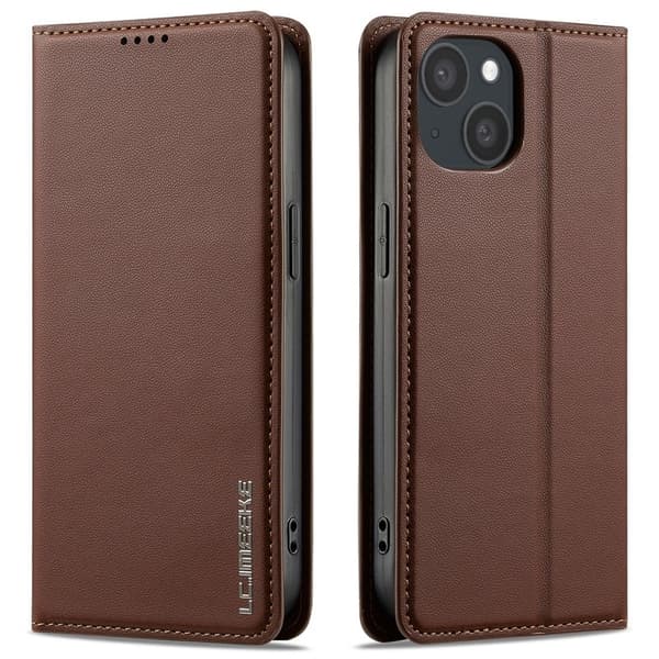 LC.IMEEKE L1 Series iPhone 15 Plånboksfodral Konstläder - Brun