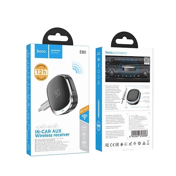 Hoco Adapter Aux Bluetooth Jack 3.5mm E80 - Sort Black