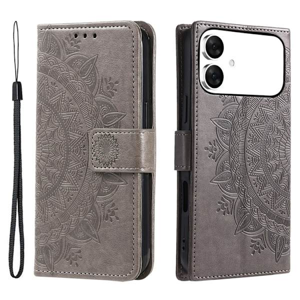 Galaxy S26 Edge Plånboksfodral Imprinted Totem Läder - Grå Grå