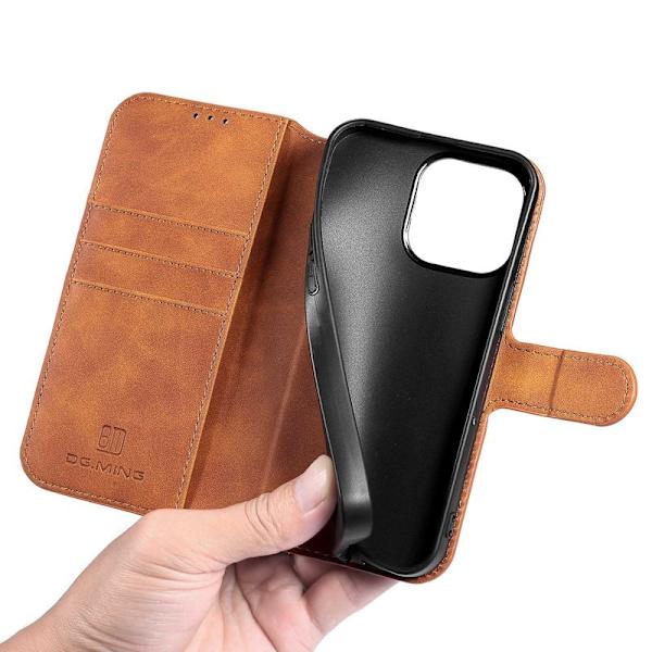 DG.MING iPhone 14 Pro Max Konstläder Plånboksfodral Retro Stil Magnetisk Brun