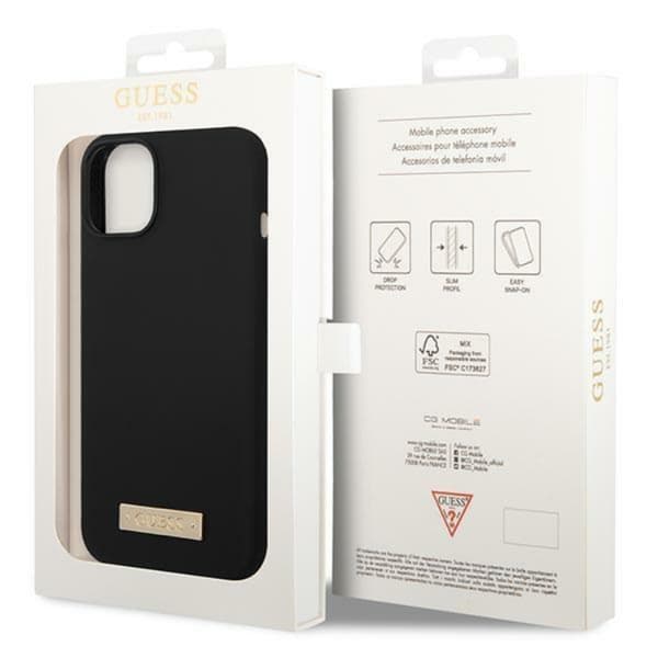 GUESS iPhone 14 Plus Skal MagSafe Silicone Logo Plate - Sort Black