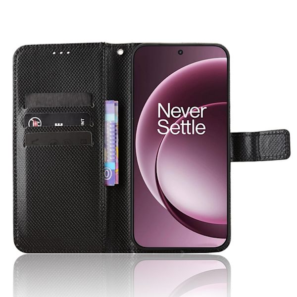 OnePlus 15 Plånboksfodral Strap Diamond Texture Konstläder Svart