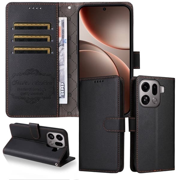 Oppo Find X9 Pro 5G Kortfack Plånboksfodral Konstläder RFID Skydd - Svart