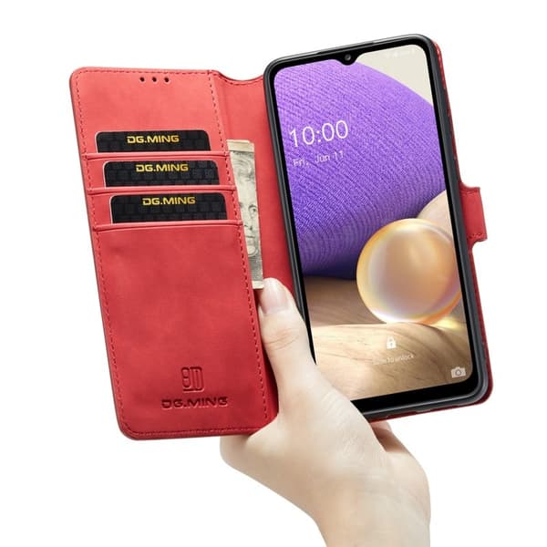 DG.MING Samsung Galaxy A33 5G Konstläder Plånboksfodral Retro Röd