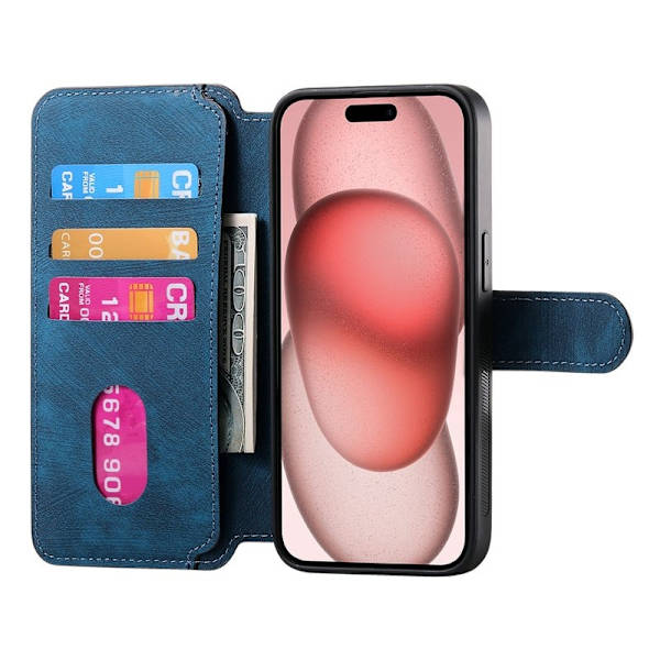CASENEO MW-03 Plånboksfodral för iPhone 15 Plus - Konstläder - Blå