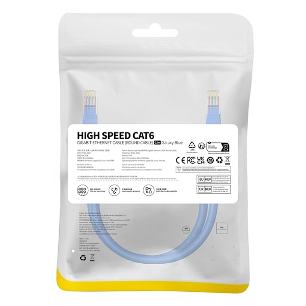 Baseus Cat 6 RJ-45 Ethernet-kabel 1000 Mb/s 0,5 m - blå