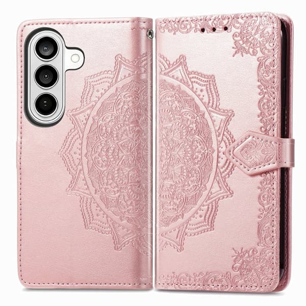 Plånboksfodral för Samsung Galaxy S26 Plus Mandala Blommor Konstläder - Roséguld