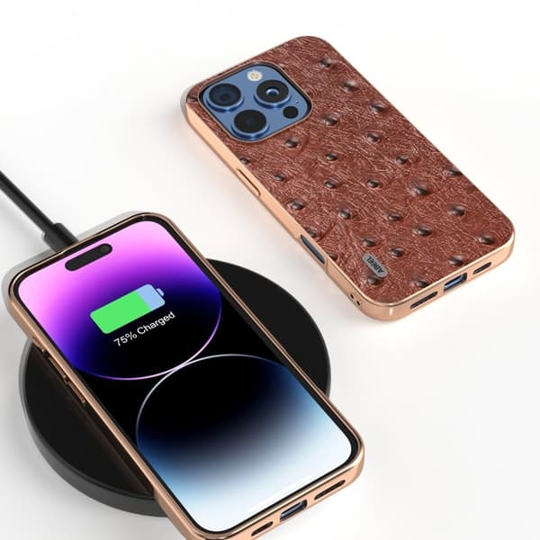 ABEEL Mobilskal till iPhone 16 Pro Electroplating Äkta Läder - Brun