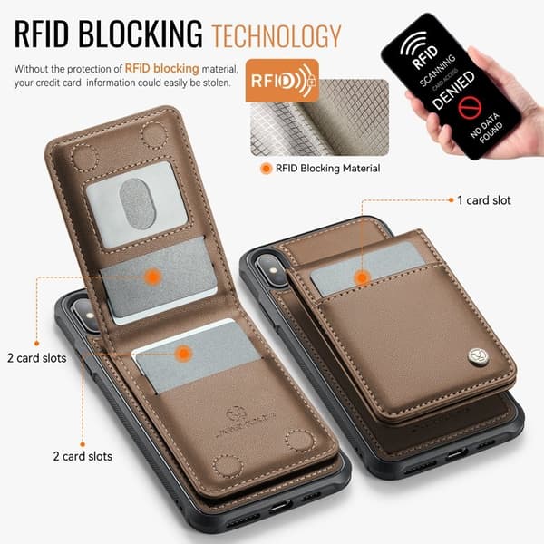 JEEHOOD J06 Mobilskal till iPhone XS Max Läder MagSafe RFID Skydd Brun
