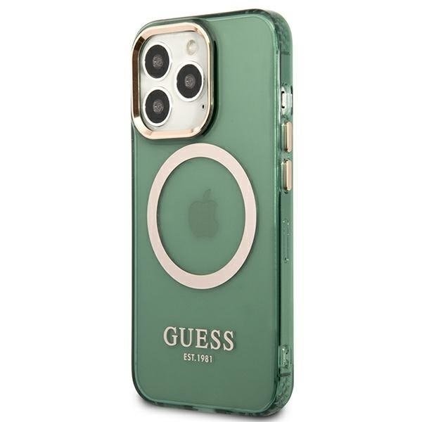 Guess iPhone 13 Pro Skal MagSafe Gold Outline Translucent - Khaki
