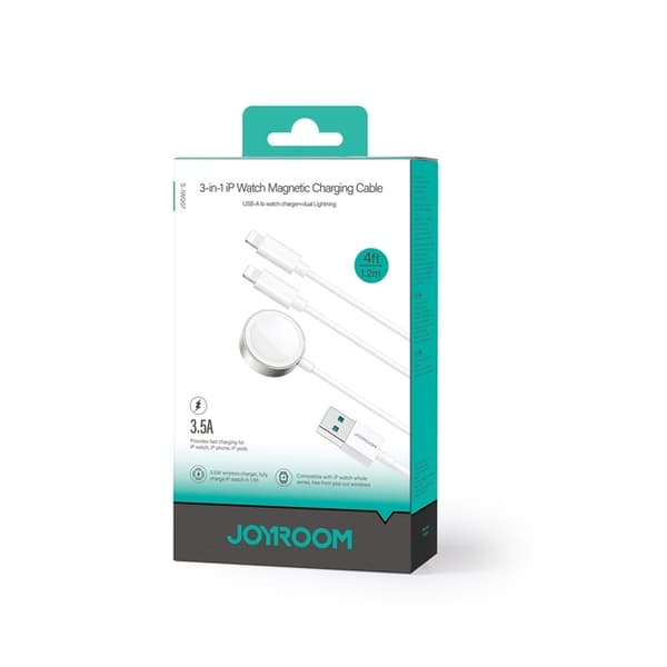 Joyroom 3i1 USB-A til Lightning-kabel og magnetisk oplader 1,2 m Vit