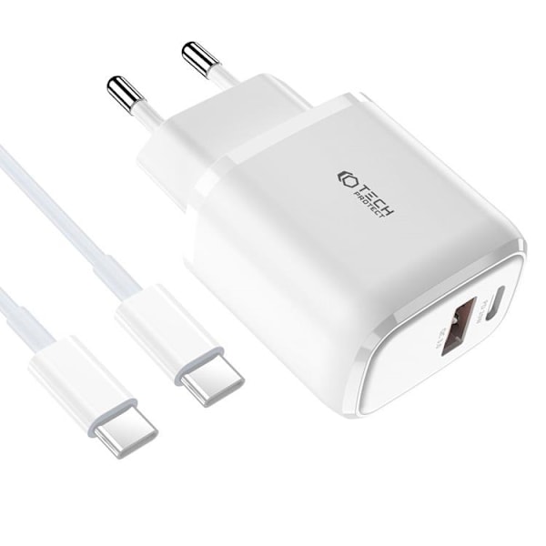 Tech-Protect Väggladdare 20W, Type-C Kabel - Vit